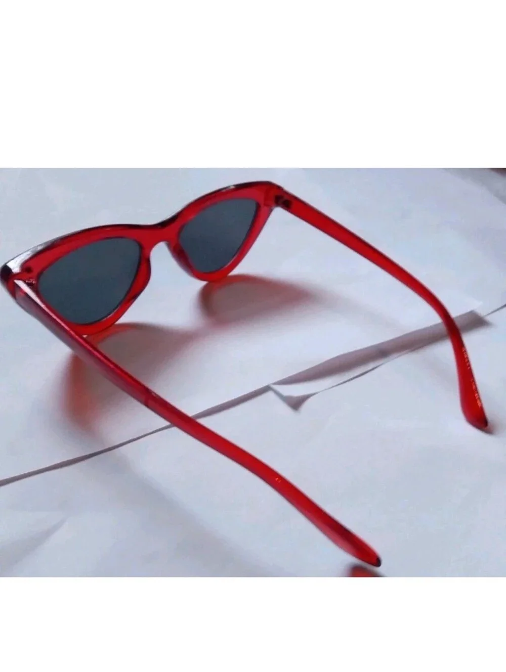 Women's Red Cat Eye Sunglasses Solid Plastic Frame Gray Tinted Lenses